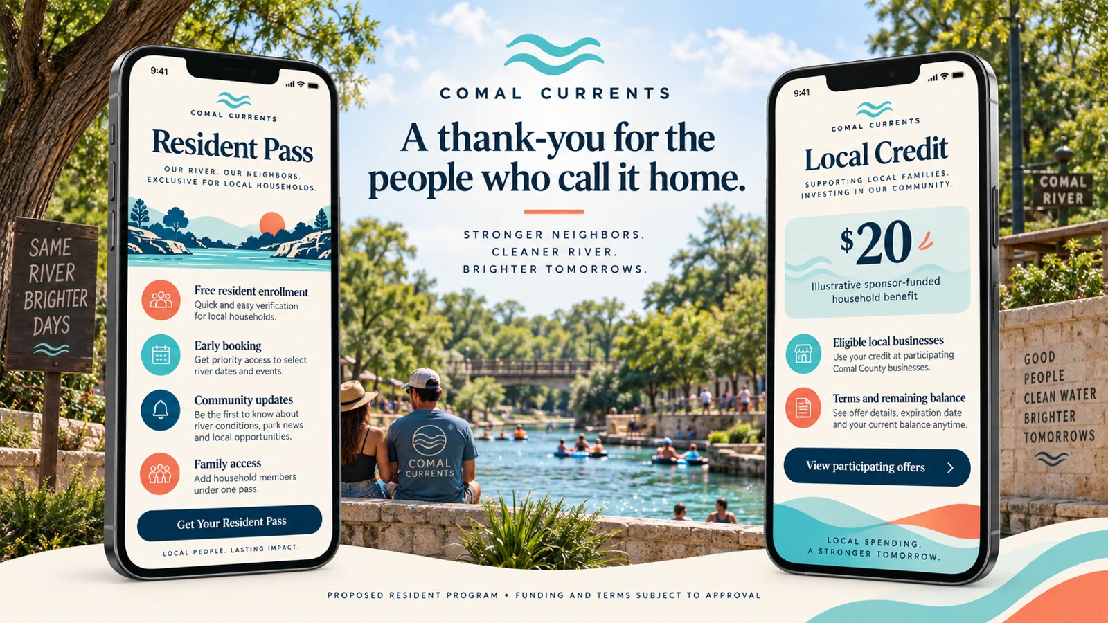 Illustrative resident pass showing a proposed sponsor-funded local benefit